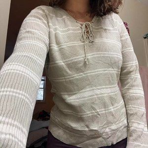 gloria vanderbilt corset tie up long sleeve striped shirt y2k mid 2000s winter